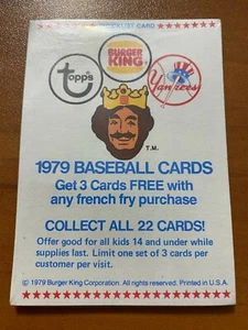 ⚾ 1979 Topps / Burger King Baseball Yankees Sealed Pack of 3 Cards & Checklist ⚾ - Picture 1 of 2