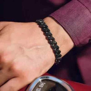 Bracciale Cubano Uomo 9Ct Rotondo Simulato Diamante Nero 925 Nero Argento Sterling - Foto 1 di 6