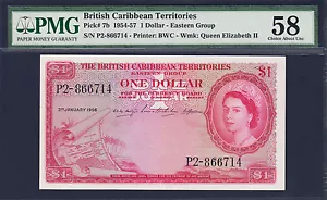 British Caribbean Territories 1956 One Dollar Pick-7b Ch Abt UNC PMG 58 - Bild 1 von 2