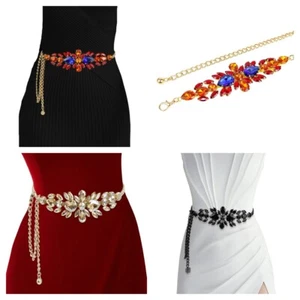 Cintura donna skinny fiore cristallo vita catena metallo jeans vestito cintura decorazione - Foto 1 di 9