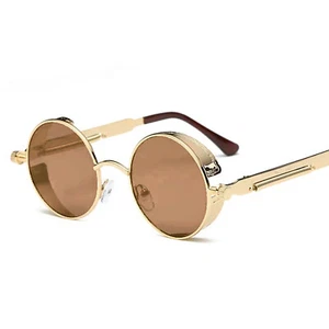 Vintage Retro Sonnenbrille Steampunk Rund Gold Schwarz Cool UV400 - 5310 MGB - Bild 1 von 2