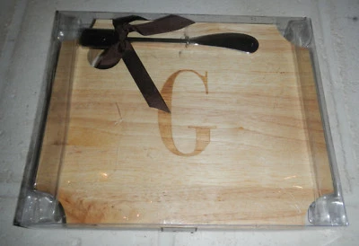 NEW Mud Pie Brand Letter "G" Initial Monogram Wood Cutting Board w/ Spreader Set - Image 1 of 3