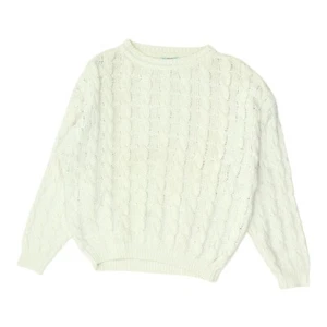 Benetton Pullover mit Zopfmuster | Damen Weiß Strick Freizeit Designer Pullover - Bild 1 von 4