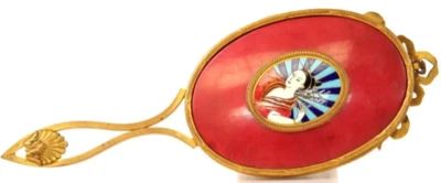 MIROIR A MAIN doré émaillé bronze 19e GEISHA JAPON ancien vintage antique 1 - Photo 1/4
