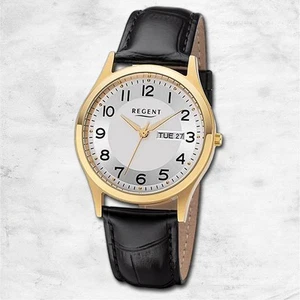 Regent Leder Herren Uhr Armbanduhr Quarz schwarz Lederarmband URF1261 - Bild 1 von 5