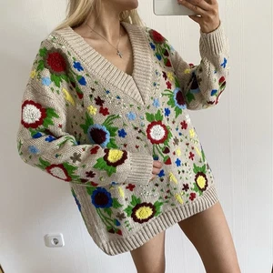 ♥️ZARA KNIT VINTAGE BLUMEN PULLOVER STICKEREI GR.M BOHO BESTICKT BOHEMIEN - Bild 1 von 24