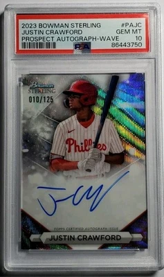 2023 Bowman Sterling Justin Crawford Prospect Auto RC Wave Ref 10/125 SP PSA 10 - Image 1 of 2