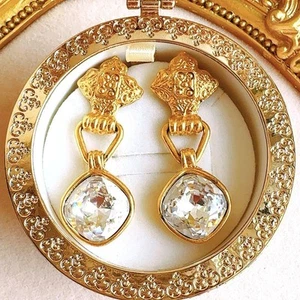 Yves Saint Laurent Gold Crystal Vintage Long Earrings - Picture 1 of 10