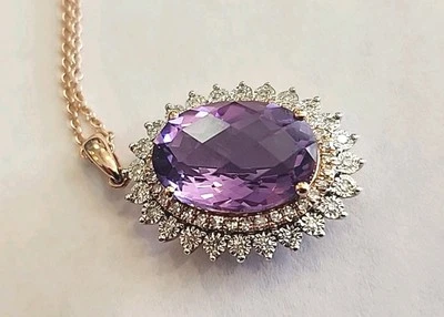 NEW! 14k Rose Gold, Amethyst & Diamond Pendant Necklace  By EFFY/ Retail $2399 - Image 1 of 4