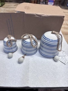 Avon Seaside Garden Wind Chimes Set 3 Nautical Blue White Stripe Provencial NEW - Picture 1 of 3
