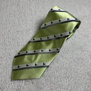 Disney Parks Men's Necktie Tie Silk Green White Stripe Mickey Mouse Head NWT - Picture 1 of 4
