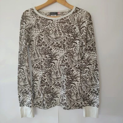 Vtg Realitee Womens Y2K Waffle Knit Thermal Shirt Size M Brown Paisley Layering  - Image 1 of 4
