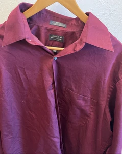 ARROW Button Down Hemd Herren 16/16,5, 34/35 weinrot eleganter Satin Poly-Baumwolle - Bild 1 von 13