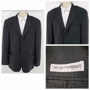 Emporio Armani Mens Black Blazer Jacket Size 42 Regular 3 Button Wool Italy - Picture 1 of 13