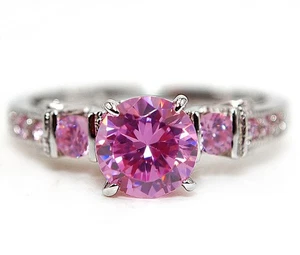 Anillo de plata esterlina maciza 925 con zafiro rosa tratado de 4 quilates talla 7 - Imagen 1 de 4