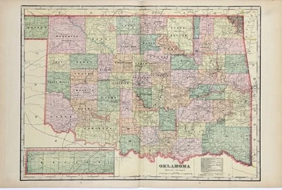 1907 ОКЛАХОМА - Карта железной дороги ОРИГИНАЛЬНАЯ БОЛЬШАЯ (18X13) Городки Округа - Изображение 1 из 4