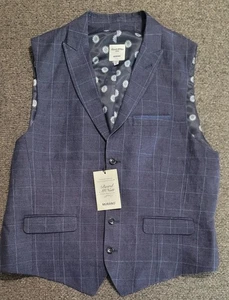 $89 Baird Mcnutt Men's Murano Navy Windowpane Linen Vest Waistcoat Size XL - Picture 1 of 6