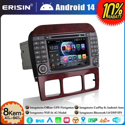 8-Kern Android 14 Autoradio GPS Navi für Mercedes S/CL Klasse W220 W215 DAB+64GB - Bild 1 von 4