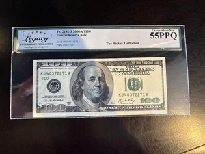 DBR 2006-A $100 FRN Kansas City Fr. 2182-J Legacy 55 PPQ Serial KJ40372271A - Picture 1 of 2