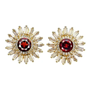 925 Sterling Silver Earrings Round Mozambique Garnet 6mm Gemstone Jewelry - Picture 1 of 14