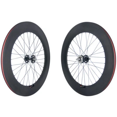 Fixed Gear 700C Track Bike Carbon Wheels 88mm Carbon Wheelset Clincher 17 Teeth - Image 1 of 4
