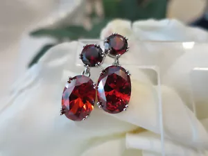 Gorgeous Vintage Jewellery Deco design White Gold Garnet Drop Earrings - Picture 1 of 10