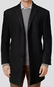 Calvin Klein Men's Black Extra Slim Fit Peacoat Overcoat Wool Coat Jacket 46L - Picture 1 of 3