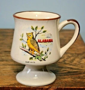 Vintage Souvenir Alabama Ceramic Coffee Mug MC Art Co Owl pine tree 4.5" cabin - Picture 1 of 5