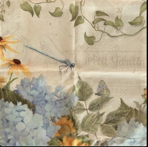 French Country Pillow Cover 17.5” Sq Dragonfly, Flowers, French Words NEW - Picture 1 of 1