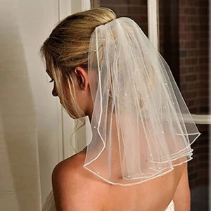 Kristall Brautschleier kurz 1-stufig perle weißes Netz mit Kamm Hochzeit Kopfschmuck - Bild 1 von 13