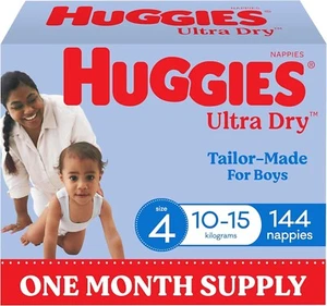 Huggies Ultra Dry Nappies Boys Size 4 (10-15kg) 144 Count - One Month Supply - Picture 1 of 8