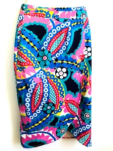 J. Crew Woman 4 Cotton Pencil Faux Wrap Skirt Knee/Midi Tropical Island Beachy - Picture 1 of 14