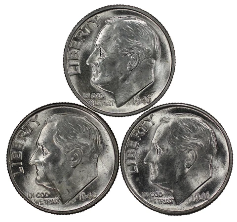 1946 P D S ROOSEVELT DIMES 10C GEM BU BRILLIANT UNCIRCULATED 3 COIN SET Cover
