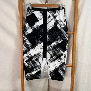 Portmans Skirt Womens 6 Black & White Art Print High Waisted Knee Length Pencil - Picture 1 of 9