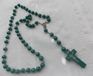 Religiöses katholisches Christentum blau Holz silberfarben Rosenkranz Perlen #H49 - Bild 1 von 5