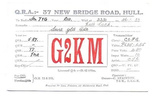 QSL Radio G2KM New Bridge Road Hull Yorkshire England Amateurfunk 1933 Stainton DX SWL - Bild 1 von 1