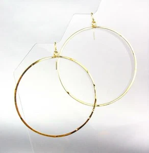 Pendientes colgantes de anillo plano de oro CHIC artesanal ligero grandes de 2,5" ELGG - Imagen 1 de 2