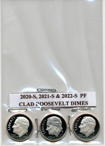 2020-S, 2021-S & 2022-S PROOF CLAD ROOSEVELT DIMES (LOT OF 3 COINS) Cover