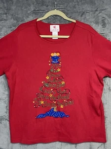 Vintage Quacker Factory 1x rot Weihnachten Frieden auf Erden Top Perlen bestickt - Bild 1 von 8