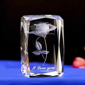 3D Laser Rose Flower Engrave I Love You Crystal for Valentine's day - Picture 1 of 7