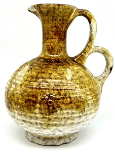 Ceramic German Pitcher Germany 2 Tone Honey Brown Color 8" Ribbed Double Handle - Picture 1 of 8