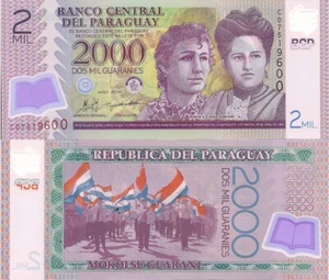 Paraguay P228d, 2 Mil Guaranis, Adela & Celsa Speratti / parade POLYMER $5 CV - Picture 1 of 3