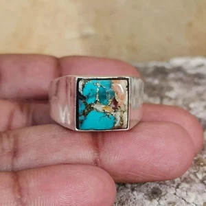 Oyster Copper Turquoise Ring 925 Sterling Silver Band Handmade Gift Ring - Picture 1 of 4