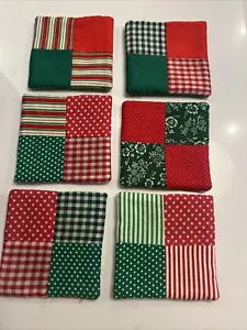 Set Weihnachten UNTERSETZER Scrappy Gesteppt Patchwork Grün Rot Homespun Handarbeit 6 - Bild 1 von 19