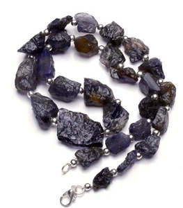 Natural Gem Iolite Rough Unpolished Nugget Beads Necklace 18.5" Water Sapphire - Picture 1 of 6