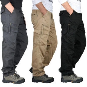Mens Cargo Pants Work Pants Elastic Trousers Lightweight Combat 100% Cotton New - Picture 1 of 15