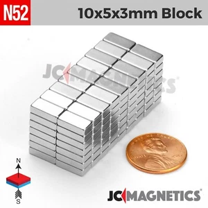10mm x 5mm x 3mm N52 Small Strong Rare Earth Neodymium Magnet Blocks 10x5x3mm - Picture 1 of 2