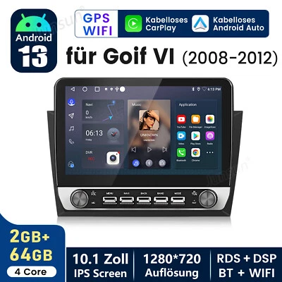 Autoradio Für Golf VI 2008-2012 CarPlay Android 14 GPS Navi SWC WIFI BT DSP 64GB - Bild 1 von 4