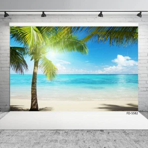 Vinyl Sea Beach Palm Tree Photo Studio Background Holiday Photophone Backfrops - Picture 1 of 9