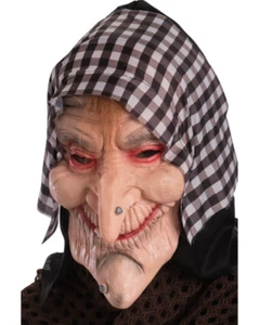 OLD Witch Hag Lady Baba Yaga Mask & Fabric Hood Halloween Horror Fancy Dress - Picture 1 of 1